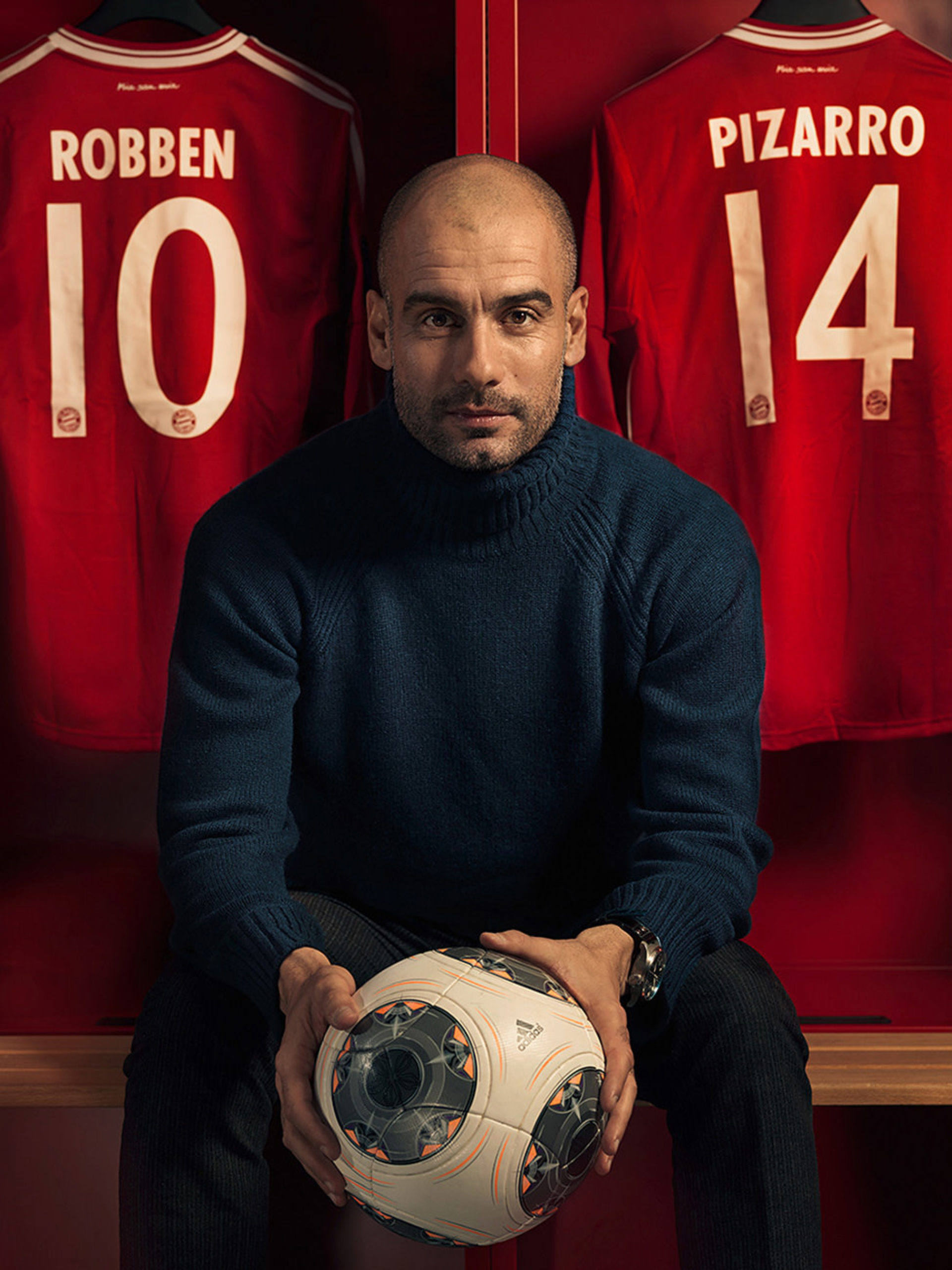 Audi GB Guardiola Stadler, Audi Geschaeftsbericht, audi annual; Pep Guardiola; Rupert Stadler; Audi; FC Bayern; Allianz Arena; munich; köckritzdörrich GmbH, www.ankeluckmann.com, anke luckmann, elisabeth winter, Art Direction: Markus Brandstetter; Agent: Kai Tietz, football, stadium