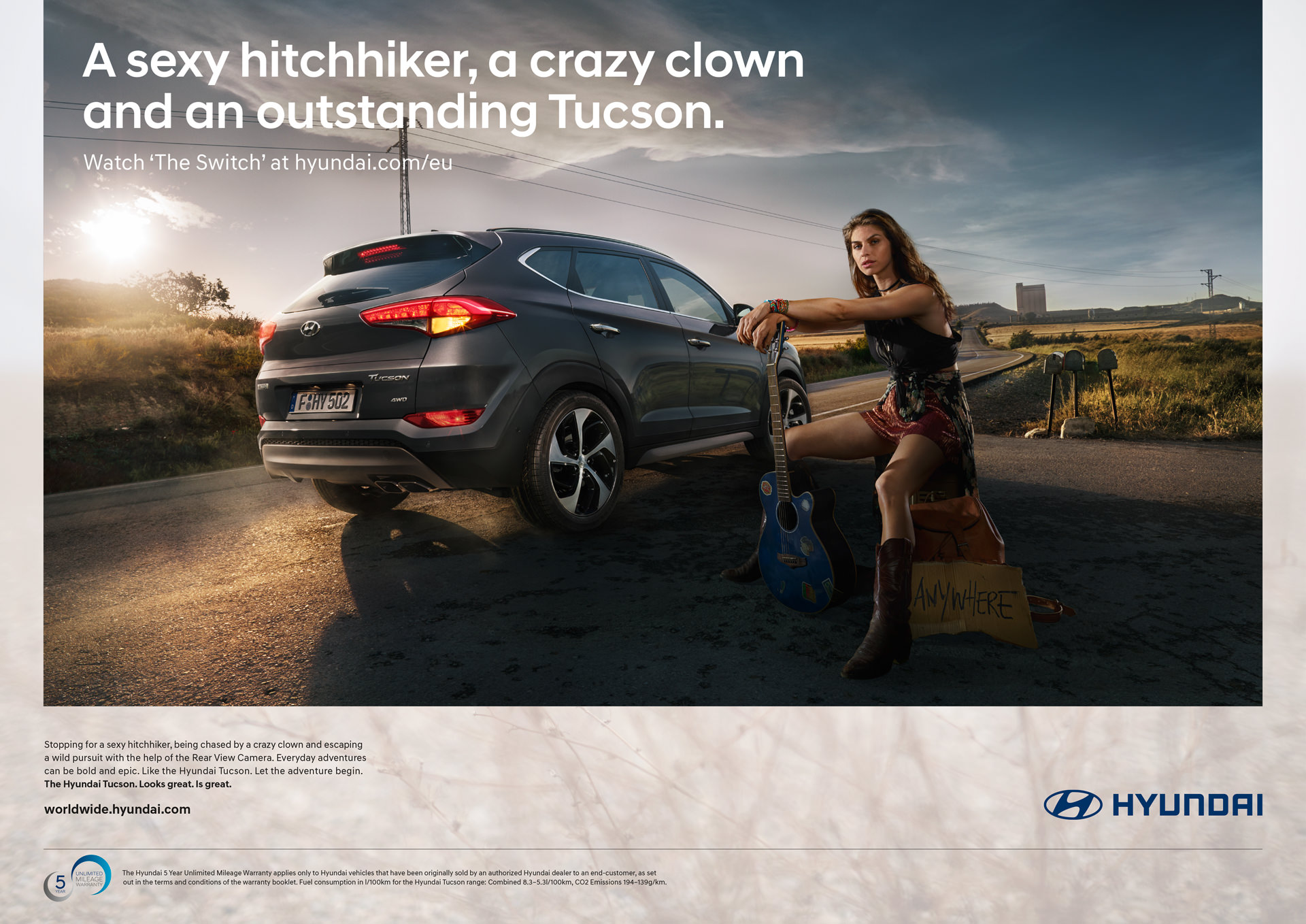 Hyundai Tucson, Hyundai Tucson Campaign, Kai Tietz, hyundai tuscon, spain, transportation, advertising, film poster, Aimaq von Lowenstein GmbH, www.ankeluckmann.com, anke luckmann, hitchhiker, rockstar