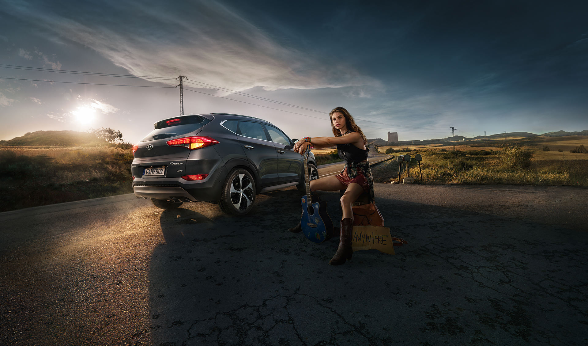 Hyundai Tucson, Hyundai Tucson Campaign, Kai Tietz, hyundai tuscon, spain, transportation, advertising, film poster, Aimaq von Lowenstein GmbH, www.ankeluckmann.com, anke luckmann, hitchhiker, rockstar
